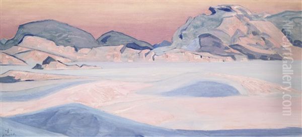 Karelia, Evening Snow Oil Painting by Nikolai Konstantinovich Roerich