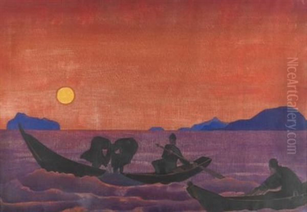 And We Continue Fishing (from Sancta) Oil Painting by Nikolai Konstantinovich Roerich