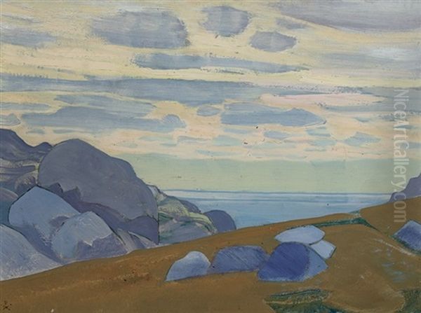 Rocks And Cliffs (from Ladoga Series) Oil Painting by Nikolai Konstantinovich Roerich