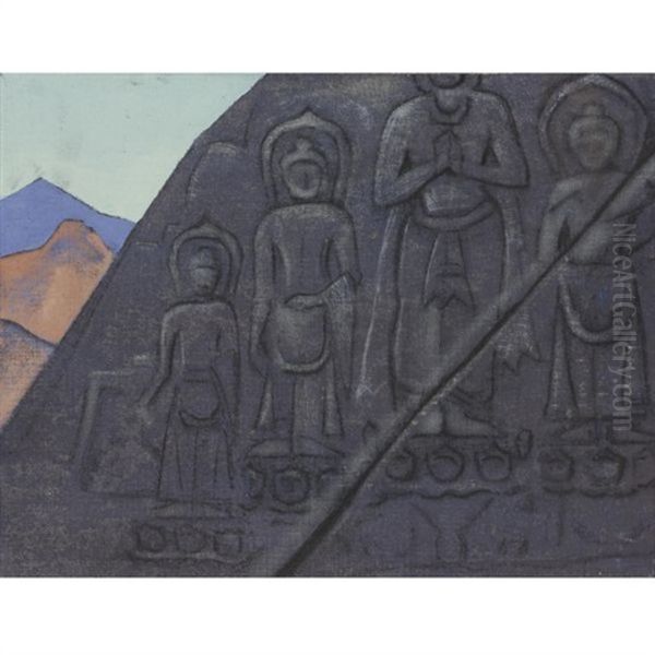 Rock Relief Of Buddha Oil Painting by Nikolai Konstantinovich Roerich