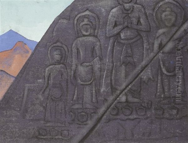 Rock Relief Of Buddha Oil Painting by Nikolai Konstantinovich Roerich