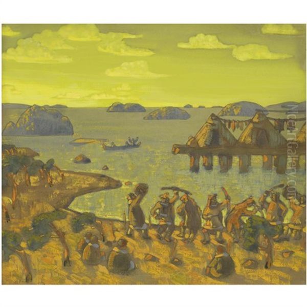 Stone Age Oil Painting by Nikolai Konstantinovich Roerich