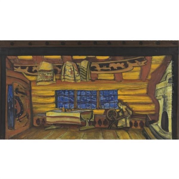 Russian Hut ( From The Tale Of Tsar Saltan) Oil Painting by Nikolai Konstantinovich Roerich