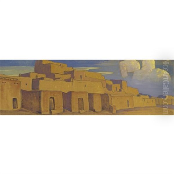 Pueblo In Santa Fe Oil Painting by Nikolai Konstantinovich Roerich