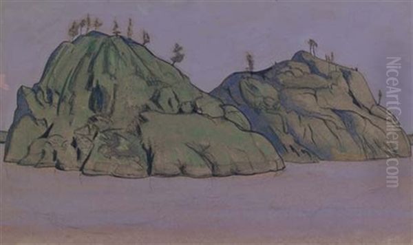 Study Of Two Islands In Lake Ladoga Oil Painting by Nikolai Konstantinovich Roerich