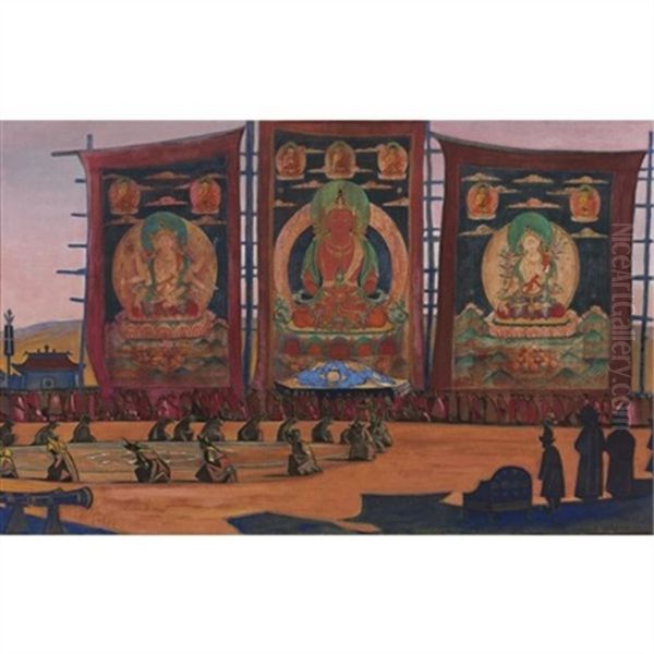 Mongol Tsam (religious Ceremony) Oil Painting by Nikolai Konstantinovich Roerich