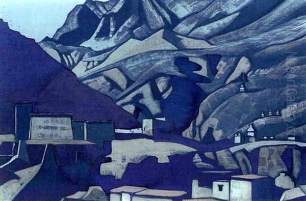 Blue Landscape Oil Painting by Nikolai Konstantinovich Roerich