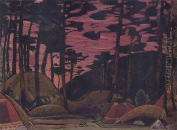 The Sacred Grove, Snegourotchka (the Snow Maiden) Oil Painting by Nikolai Konstantinovich Roerich