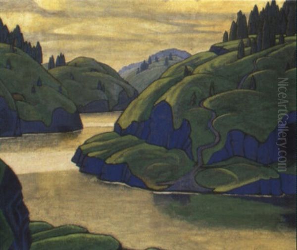 A Mountain Landscape Oil Painting by Nikolai Konstantinovich Roerich