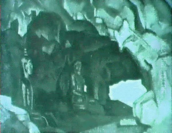 Buddhist Cave Oil Painting by Nikolai Konstantinovich Roerich