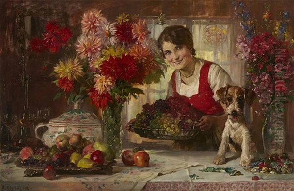 A Healthy Snack Oil Painting by August Roeseler