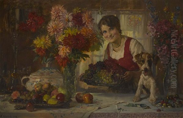 A Healthy Snack Oil Painting by August Roeseler