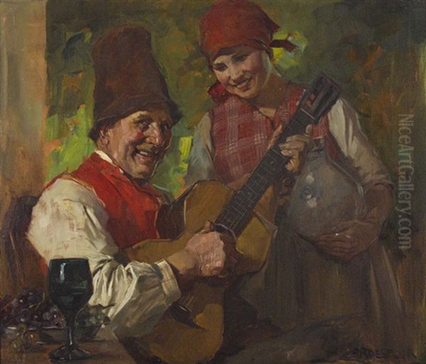 Der Gitarrenspieler Oil Painting by August Roeseler