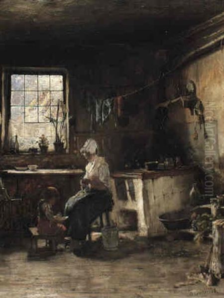 In The Kitchen Oil Painting by August Roeseler