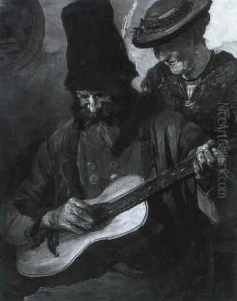 Lustiger Gitarrenspieler Oil Painting by August Roeseler