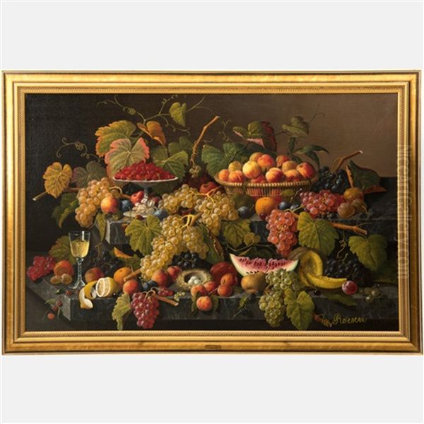 Still Life With Fruit And Wine Oil Painting by Severin Roesen