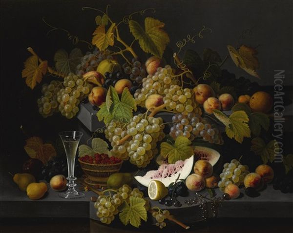 Still Life With Fruit And A Glass Of Champagne Oil Painting by Severin Roesen