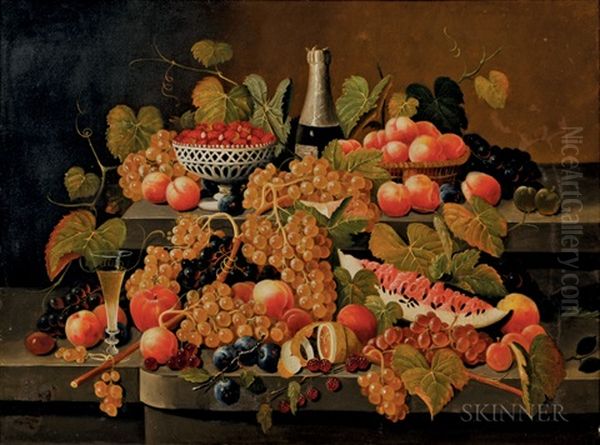 Sumptuous Still Life With Fruit And Wine Oil Painting by Severin Roesen