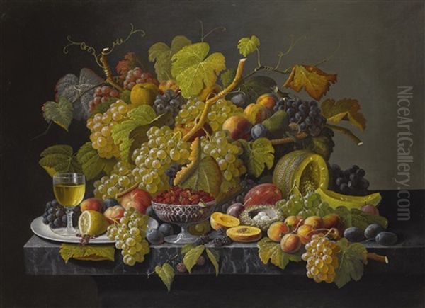 Still Life With Grapes And Wine Oil Painting by Severin Roesen