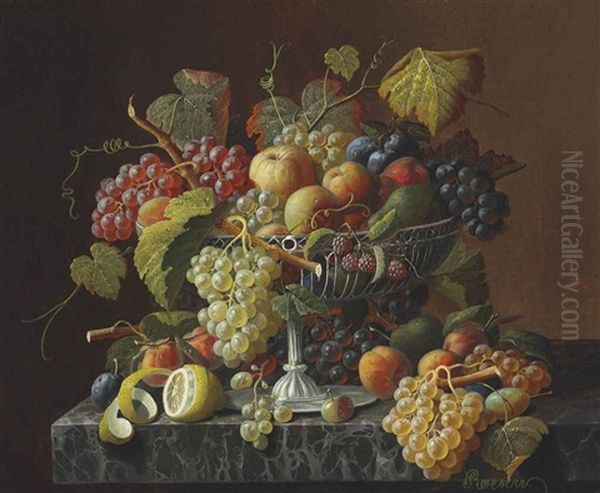 Still Life With Fruit And Leaves Oil Painting by Severin Roesen