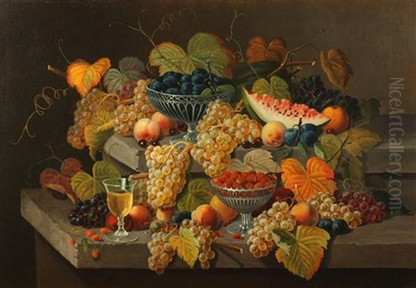 Still Life With Fruit And Glass Of White Wine Oil Painting by Severin Roesen