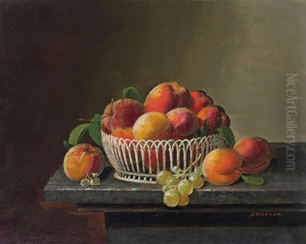 Peaches And Grapes In A Basket Oil Painting by Severin Roesen