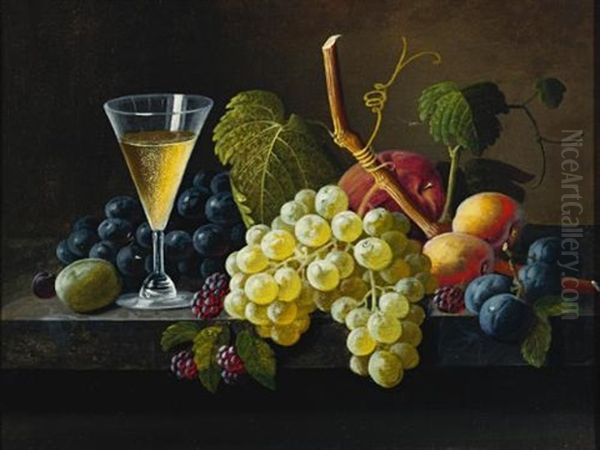 Still Life With Champagne Glass Oil Painting by Severin Roesen