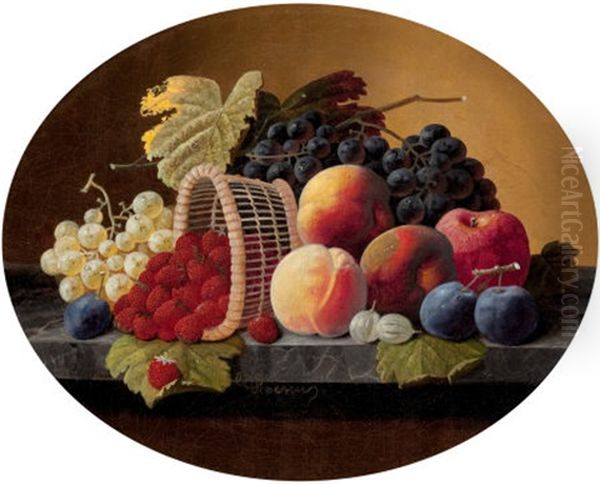 Still Life With Basket And Fruit by Severin Roesen