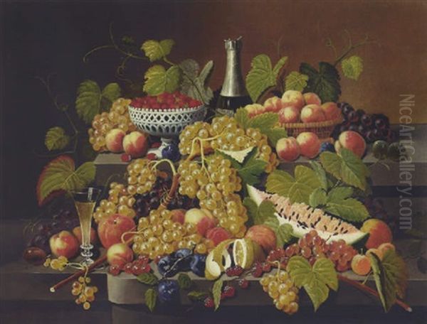 Fruit And Champagne Oil Painting by Severin Roesen