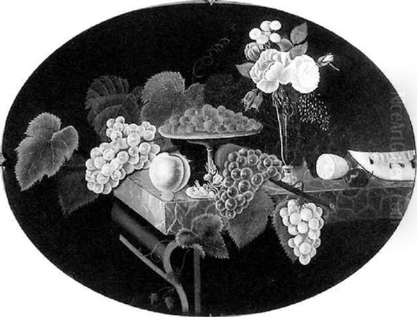 Still Life Of Fruit And Flowers On A Classical Marble-top Pier Table Oil Painting by Severin Roesen