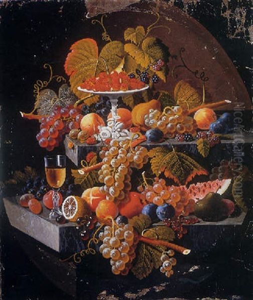 A Still Life With Fruit And A Glass Of Wine Oil Painting by Severin Roesen