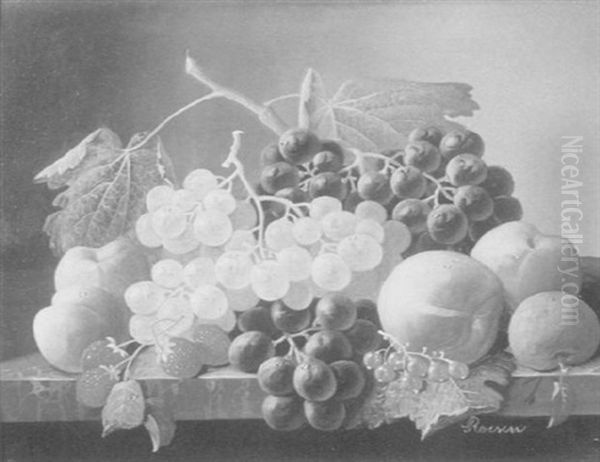 Still Life With Summer Fruits On A Gray Marble Slab Oil Painting by Severin Roesen