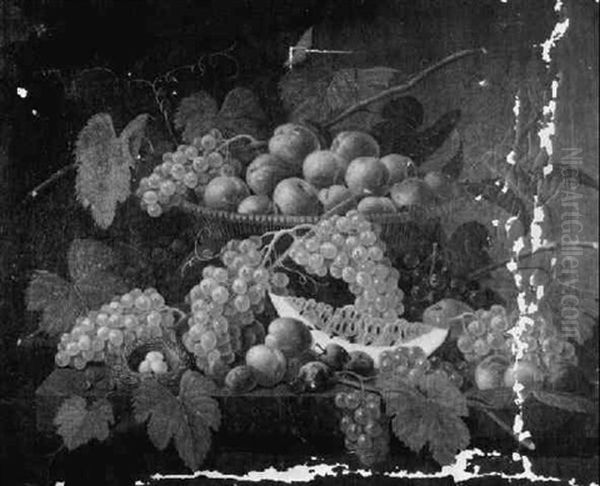 Ornate Table Top Still Life With Summer Fruits And Bird's Nest Oil Painting by Severin Roesen