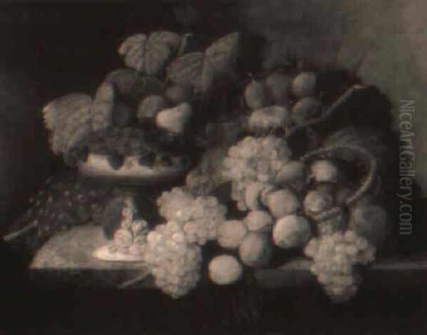 Still Life Of Fruit With Silver Goblet And Grape Leaves Oil Painting by Severin Roesen