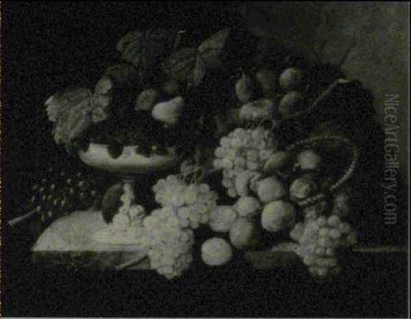 Succulent Still Life With Strawberries, Grapes And Fruit Oil Painting by Severin Roesen