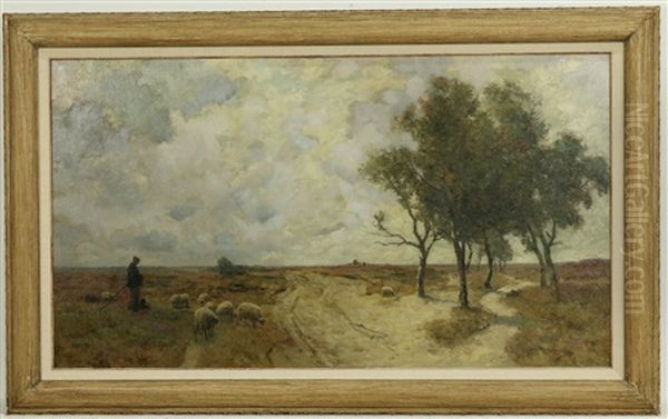 Herder Met Schaapskudde Op Heide by Louis Albert Roessingh