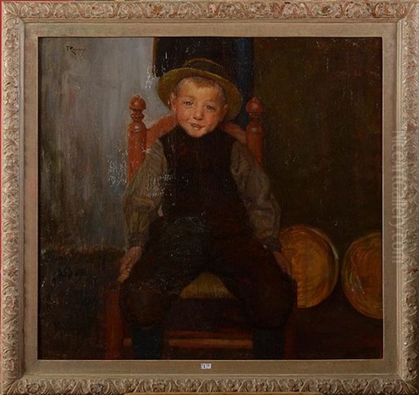 Jeune Garcon Au Chapeau De Paille Assis Dans Un Interieur by Louis Albert Roessingh