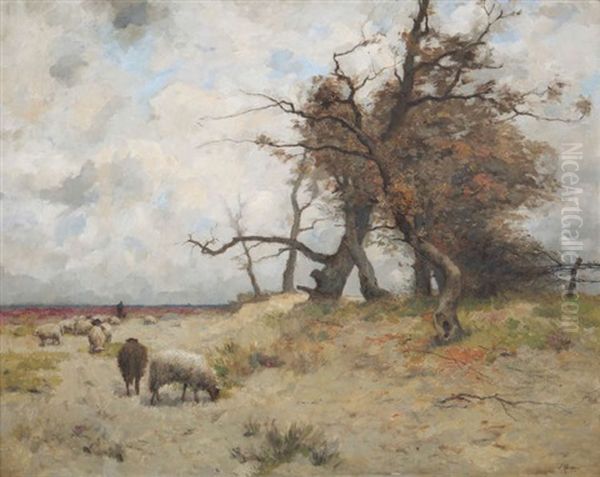 Herder Met Schapen Op De Heide by Louis Albert Roessingh