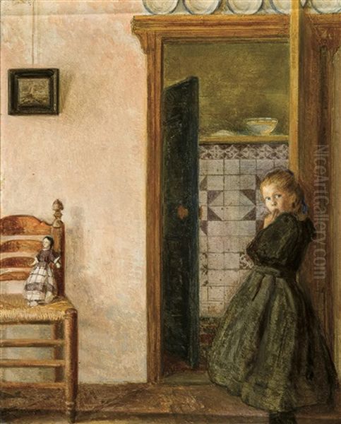 Fille Avec Sa Poupee Dans Un Interieur by Louis Albert Roessingh