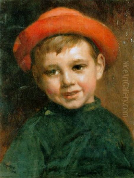 Kleiner Junge Mit Rotem Hut Oil Painting by Louis Albert Roessingh