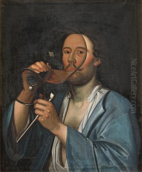 Portrait Of The Artist Drinking From A Glass Oil Painting by Pieter Gerritsz van Roestraten