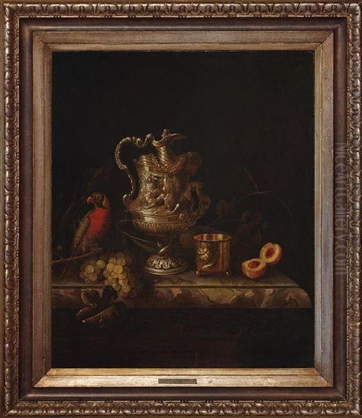 Stillleben Mit Silberkrug, Fruchten Und Papagei Oil Painting by Pieter Gerritsz van Roestraten