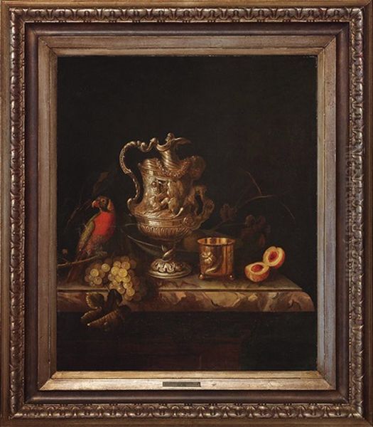 Stillleben Mit Silberkrug, Fruchten Und Papagei Oil Painting by Pieter Gerritsz van Roestraten