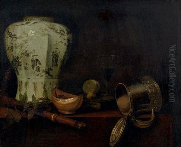 Nature Morte Au Vase Chinois, A La Pinte De Biere Et A La Flute Oil Painting by Pieter Gerritsz van Roestraten