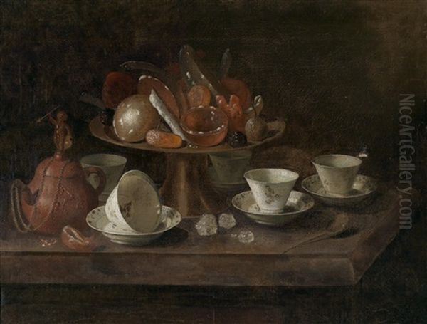 Ein Stillleben Mit Schokoladentassen Und Einer Tazza Mit Naschwerk Oil Painting by Pieter Gerritsz van Roestraten