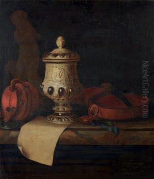 Nature Morte Au Violon, Pieces D'orfevrerie Et Sculpture Oil Painting by Pieter Gerritsz van Roestraten