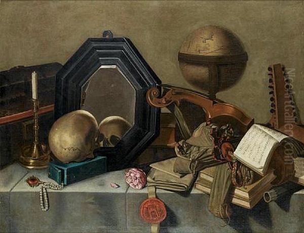 A Memento Mori Still Life Oil Painting by Pieter Gerritsz van Roestraten