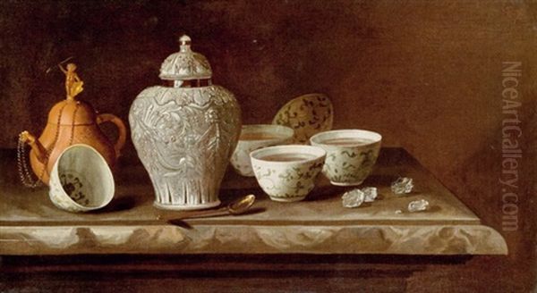 Teekoppchen-stillleben Mit Kandiszucker Und Goldenem Loffel Oil Painting by Pieter Gerritsz van Roestraten