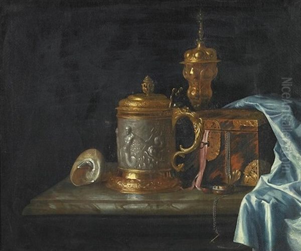 Variastilleben Mit Deckelkrug, Pokal, Schmuckkassette Und Einer Muschel Oil Painting by Pieter Gerritsz van Roestraten