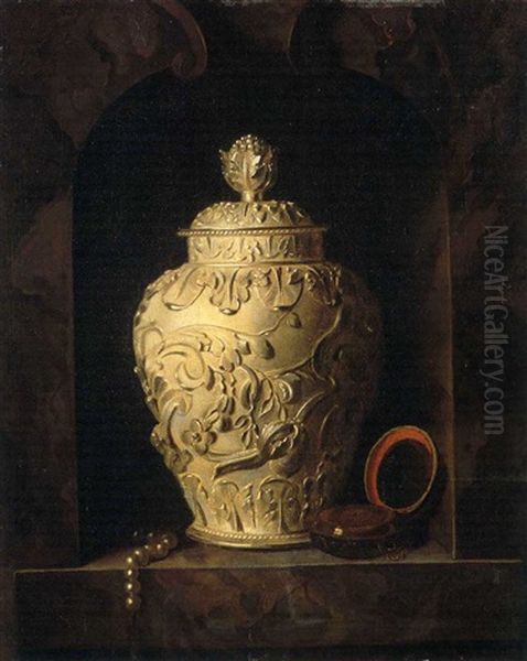 Un Pot Couvert, Une Montre Et Un Collier Dans Une Niche Oil Painting by Pieter Gerritsz van Roestraten